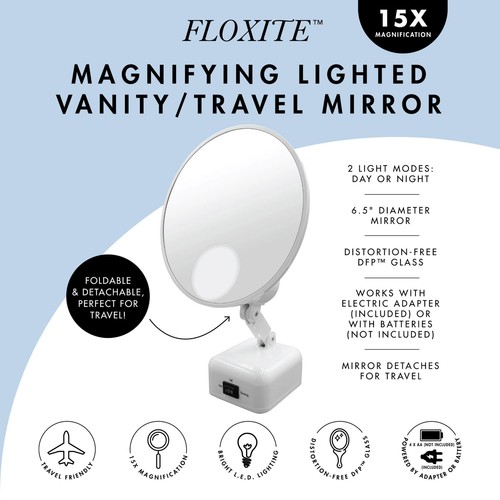 Floxite 15X Supervision Magnifying Mirror Light Dove White - Picture 3 of 4