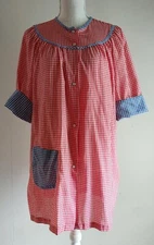Vintage Smart Time Smock Shirt Sleepwear Red White Picnic Check Womens M/L
