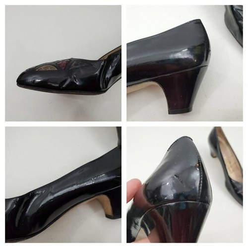 Salvatore Ferragamo Heels 9 AAA Narrow Patent Leather Snake print Black Red - Picture 6 of 8
