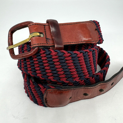 Vintage L'AIGLON Paris New York Leather / Woven Elastic Belt Red/Blue Size-38 - Picture 1 of 12