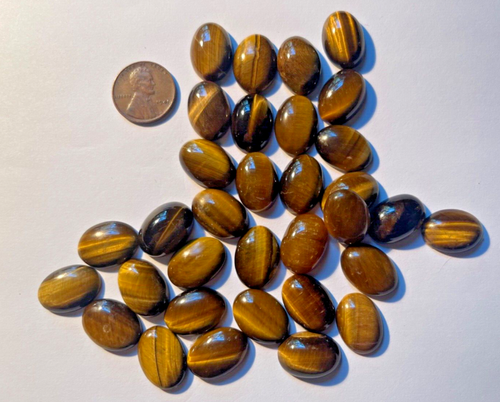 LOT OF 33 PCS GENUINE NATURAL 18X13 MM OVAL CAB BROWN TIGEREYE BELOW WHOLESALE! - Picture 2 of 3