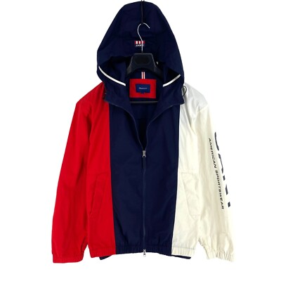 GANT Herren Navy Blau Retro Shield Block Kapuzenjacke Mantel Größe L