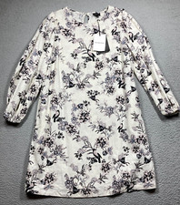 Who What Wear Dress Women's Large White Black Floral Birds Romantic Cottage Core