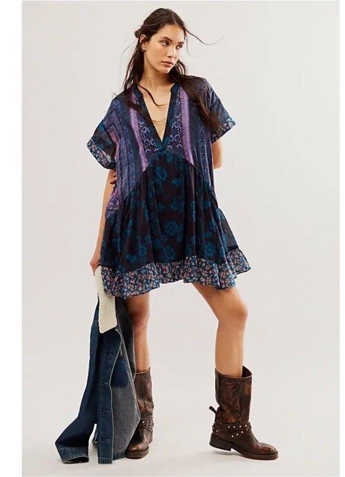 Смелое красочное мини-платье Agnes с оборками и принтом Free People XS