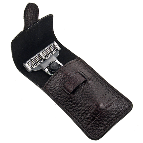 Parker Safety Razor Travel Mach 3 Razor & Leather Carrying Case Compact Size