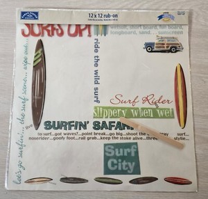 SURF Themed 12" x 12" Scrapbook Paper -7  asstd sheets , 1 rub-on, 1 die cut NEW