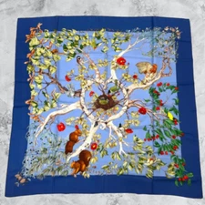 HERMES Carre 90 AU COEUR DES BOIS Silk Scarf Navy W 90cm Japan [Used]			