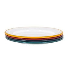 White Enamel Side Plates Metal Outdoor Camping Food Dishes 20cm 4 Colours