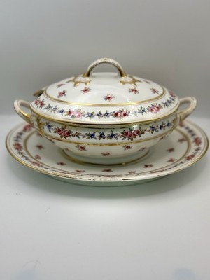 Antique JPL Jean Pouyat Limoges Covered Gravy Boat Under Plate Small Tureen