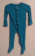 Posh Peanut Baby Infant Blue Ruffled Bamboo Pajamas Sleeper - Size 6/9 Months