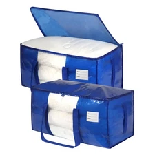 2 Pack Blue Moving Bags with Clear Window Storage Full Wrap Carrying Handles