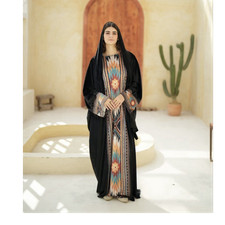 Women s Black Kaftan/Robe w/ Multicolor Geometric Panel One Size Polyester