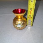 Vintage Murano Venetian Ruby Red Glass Bud Vase 24K Gold Overlay Hand Painted 3"