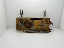 Antique Rustic Hand Made Utensil Holder Wall Hanger Wood Haines Unique