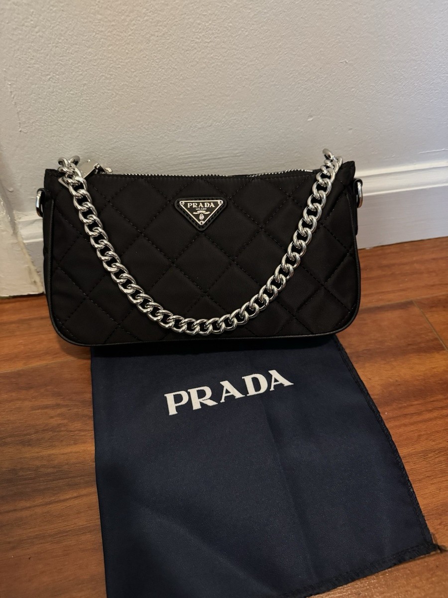 PRADA＊Quilted shoulder bag チェーンショルダーバッグ＊送料込 Prada Black Quilted Tessuto Chain Shoulder Bag Tote - 1CPRJA