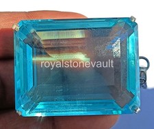220 Ct Natural Blue Aquamarine Emerald Shape 925 Silver Pendant IGL Gems 6MHV