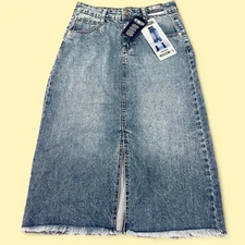 REWASH BRAND Midi Skirt Blue Vintage Reunion Stretch Front Slit Size 5/27 NEW