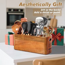 Acacia Wood Kitchen Utensil Rack Extra-Large-Storage Boxes, 4-Compartment