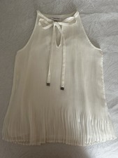 Calvin Klein Ivory Pleated Chiffon Halter Tie...