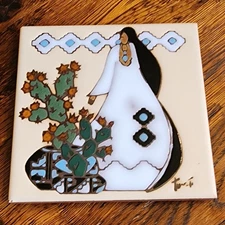 Earthtones Southwestern Tile Art Trivet Tu-oti Native American Woman Indian 6”