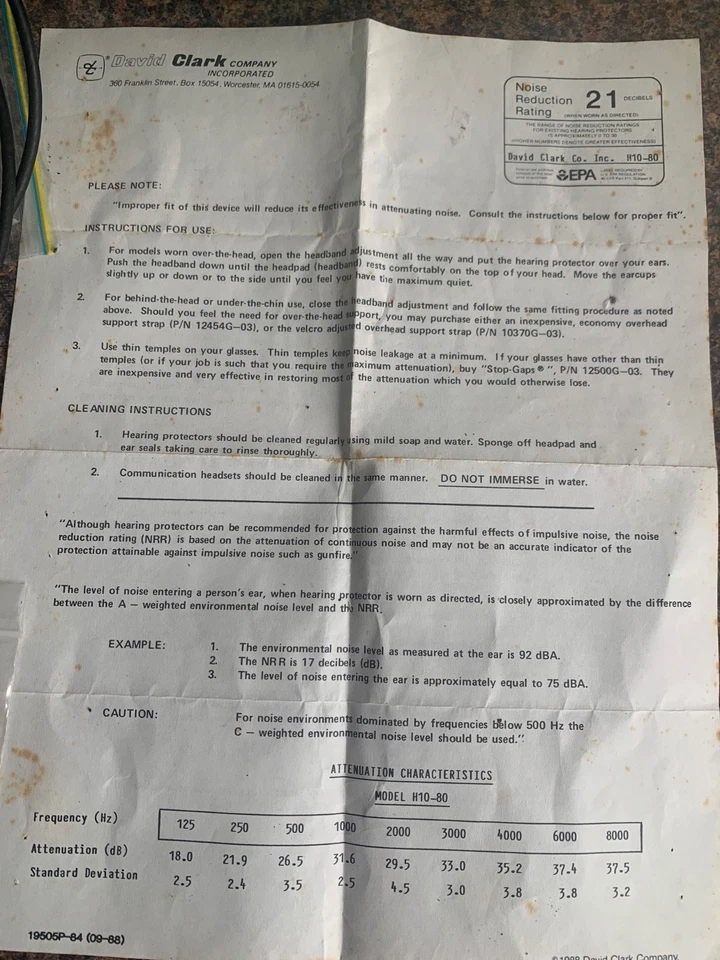 David Clark Aviation headset with paperwork (Made in USA) - image 2 of 3