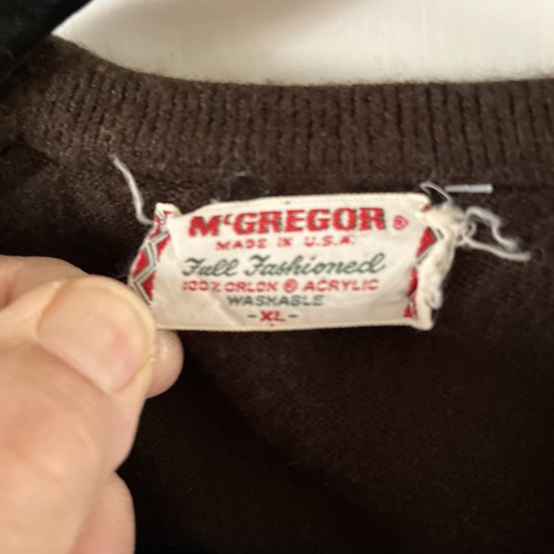 Vntg McGregor Mens Size XL Brown V-Neck Sweater Made in USA Acrylic - Picture 5 of 8