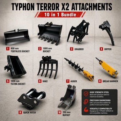 Ultimate 10 in 1 Attachment for TYPHON TERROR X2 Pro & X2 Max Mini Excavator