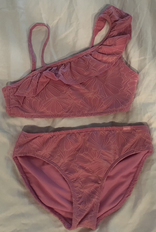 Abercrombie Kids Pink Ruffle Bikini Textured Flowers SzKids 11/12