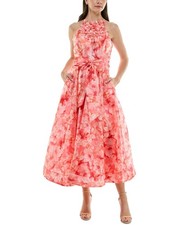Taylor Women's Floral-Trim Bow-Waist MIDI Dress - Coral Red Size12 NWT