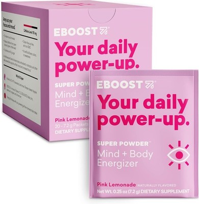 EBOOST Super Powder Drink Mix - Pink Lemonade 0.2 oz 20 Pack Hydration Energizer
