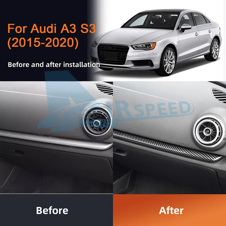 Tablero de instrumentos decorativo cubierta impresión apta para Audi A3 S3 2015-2020 ABS fibra de carbono Foto 3 de 4