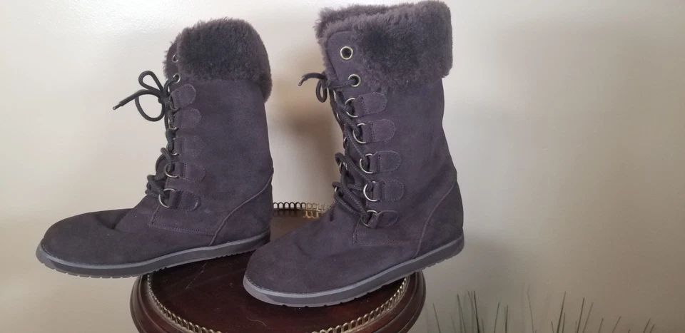 Botas femininas EMU Australia Grace Mid camurça marrom com cadarço tamanho 6 inverno - Imagem 2 de 4