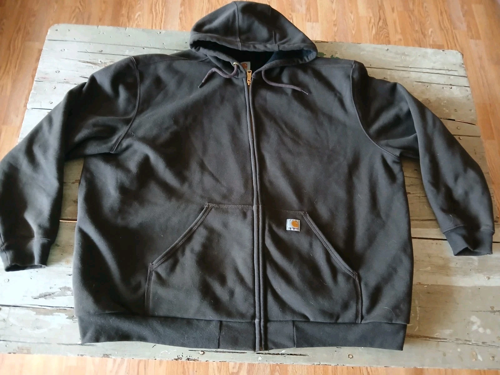 Vtg Carhartt Thermal Lined Full Zip Brown Hoodie 100632 201 Jacket Sz 3XL