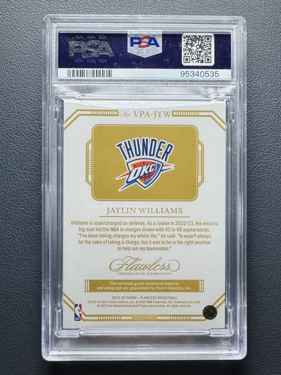 2022-23 Panini Flawless Jaylin Williams RC Rookie Vertical Patch Auto 01/25=1/1 view 2