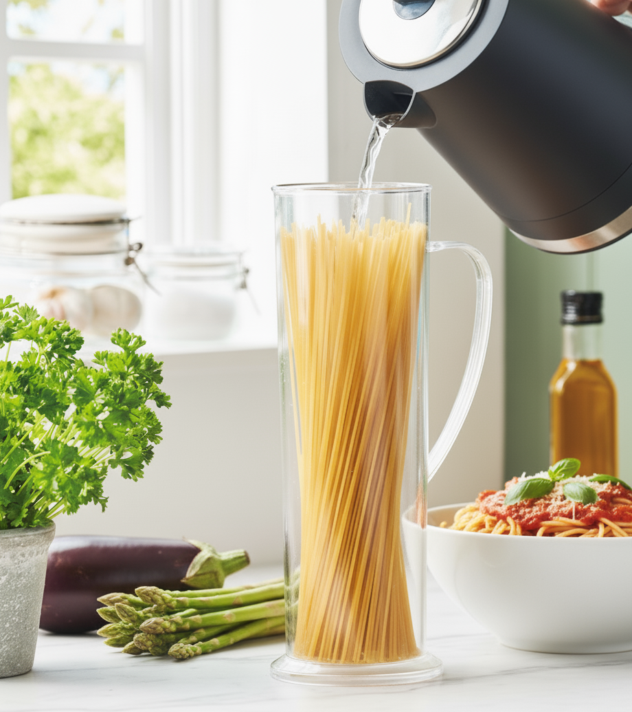 Pasta Cooker Clear 14x14x32cm Cylindrical Jug Easy Drain Pour Spout Quick Meals