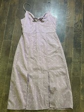 American Eagle Womens Size 2 Pink Polka Dot Sleeveless Cotton Linen Midi Dress