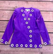 Vintage Lillie Rubin Blazer Jacket Gold Grommets Eyelets Sz 8 Medium S Purple