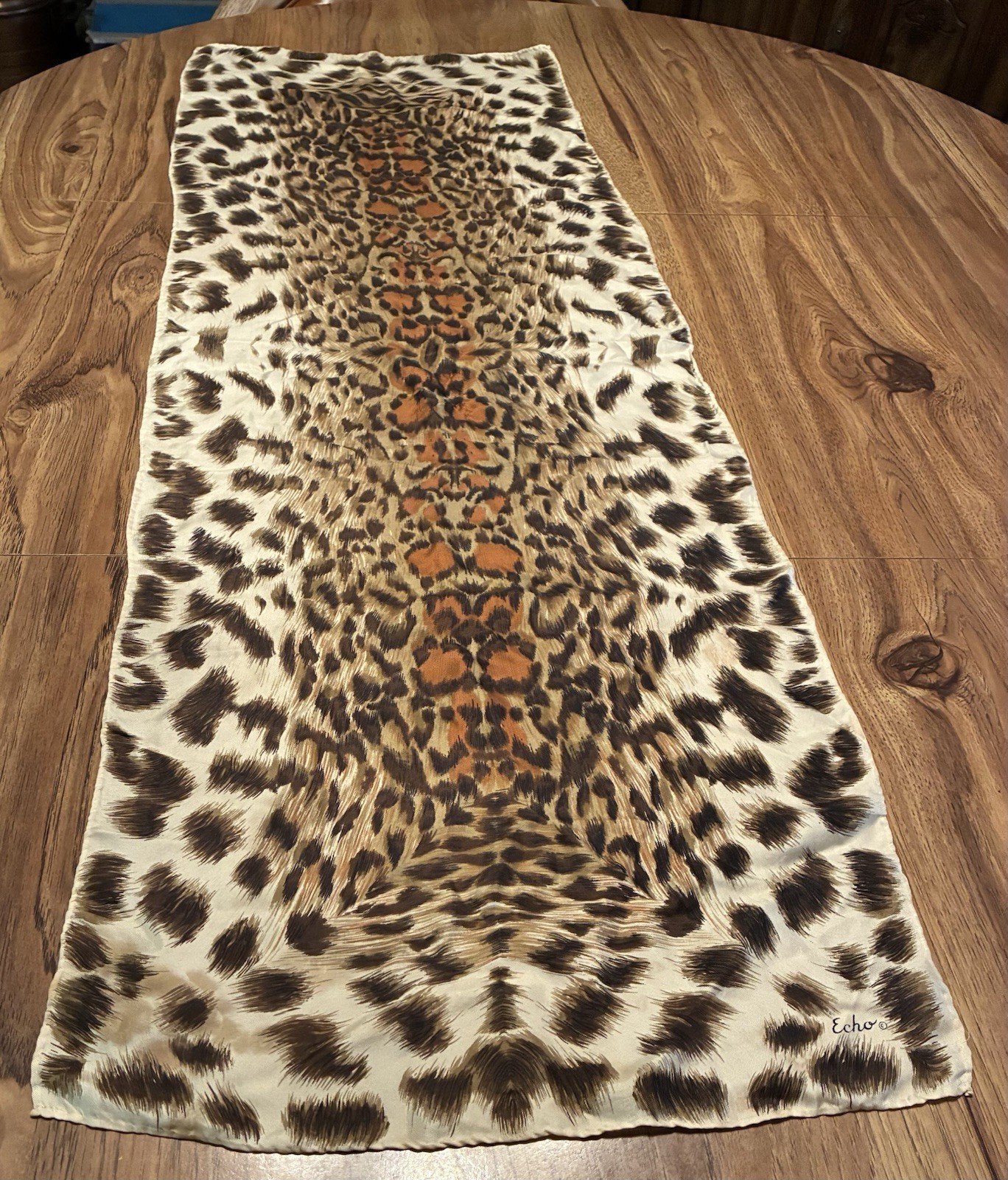 Vintage Silk Scarf. Leopard Design. 44” By 15”. Beautiful