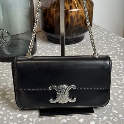 Celine Triomphe Black Regular Shiny Calfskin Chain Shoulder Bag