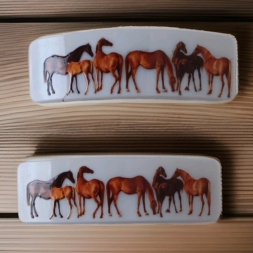 George Stubbs Kunst Stuten und Fohlen Acryl Haarspangen 2er Set - 3,5" lang - Bild 1 von 4