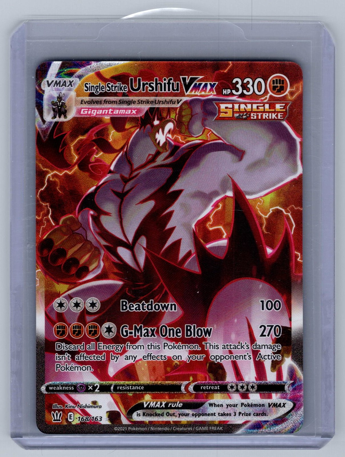 Single Strike Urshifu VMAX Secret Rare SWSH05: Battle Styles 168/163 NM