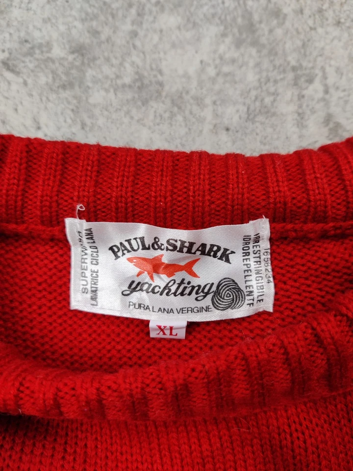 Pull vintage Paul & Shark Yachting made in Italy XL pure laine logo brodé rouge - Photo 4/4