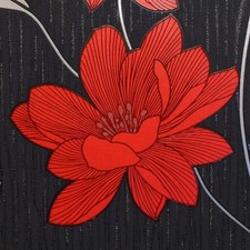 Floral Glitter Wallpaper Red Black Vinyl 1201 10m x 53cm Textured Metallic