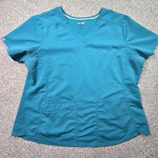 Scrubstar Ultimate Scrub Top Womens 2XL Blue V-Neck Stretch Pockets Nurse Work