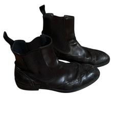 Hugo Boss Men's Brown Leather Round Toe Ankle Chelsea Boots Designer Classic