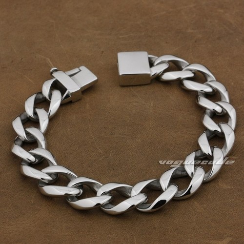 Stainless Steel Cuban Link Chain Mens Biker Punk Bracelet Cuff 5D005B BZ - Picture 2 of 17