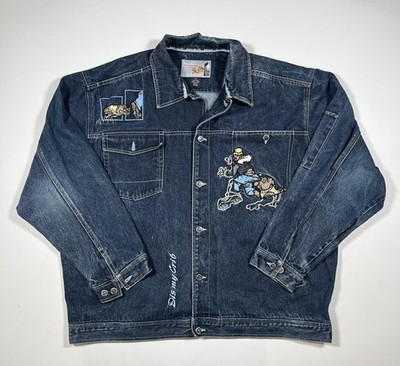 Raw Blue Jacket Mens 2XL Denim Embroidered Bulldog Graphic Dis my