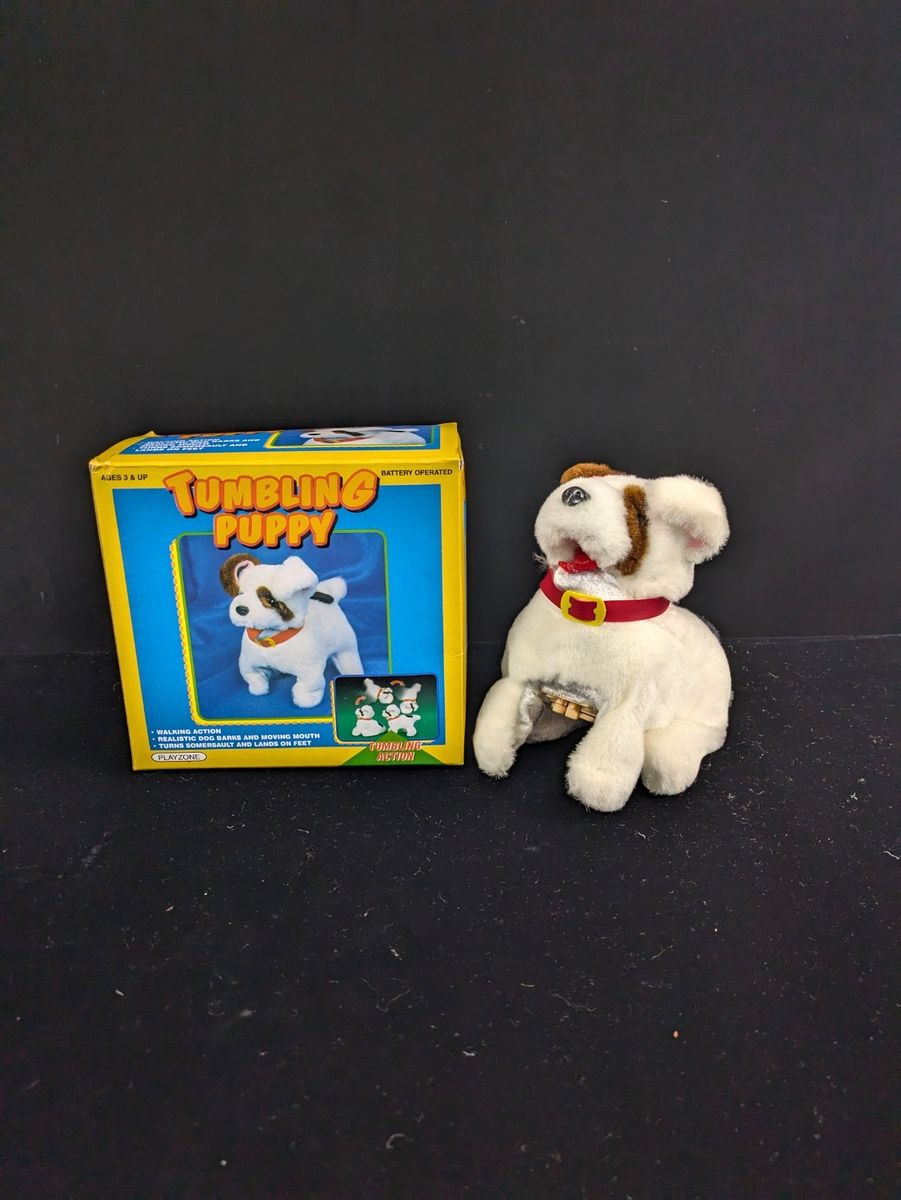RARE! VTG Playzone B/O Tumbling Puppy Flipping Dog Plush Toy Baby