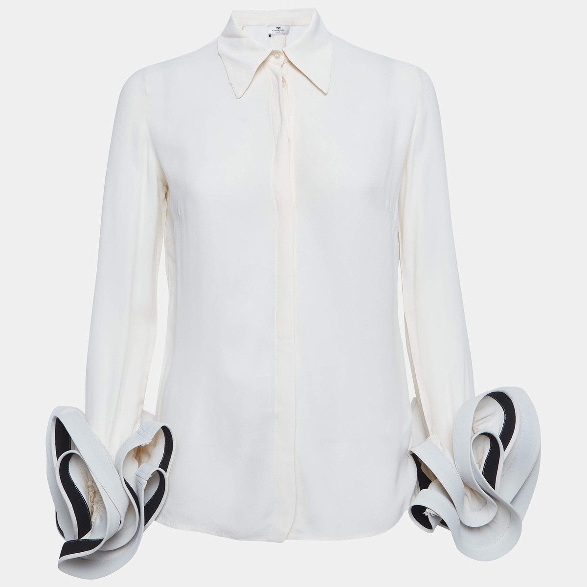 Elisabetta Franchi Off White Crepe Ruffled Sleeve Shirt S | eBay