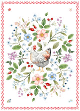 French Kitchen Dish/Tea Towel Spring Chicken 100 Cotton - 20X28 Made in France